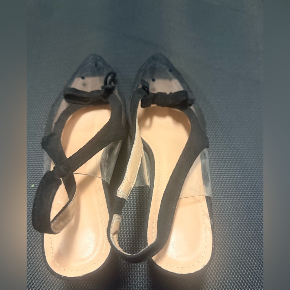 Black Mesh Pointed Toe Slingback Flats - Picture 2 of 3